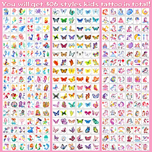 Zayvor 306Ct Kids Temporary Tattoo Individually Wrapped Bulk, Butterfly Unicorn Mermaid Tattoos, Birthday Party Favor Supplies, Goodie Bag Filler Stuffers Halloween Christmas Makeup Costume #TOP6