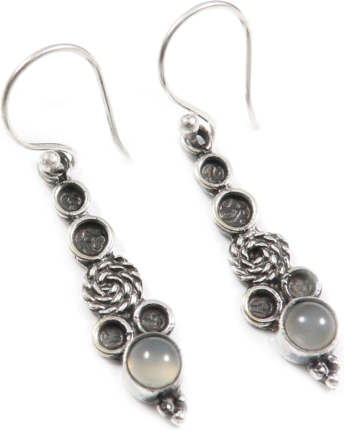 Goyal Exports 925 Sterling Silver Red Jasper Black Onyx Grey Moonstone Carnelian Gemstone Silver Drop Dangle Earring Handmade Jewelry SEG137