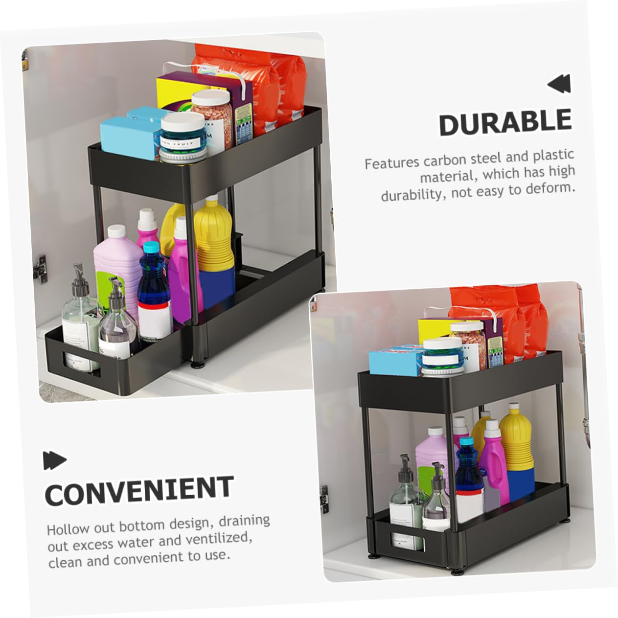 LIFKOME Organizzatore Estraibile Sottolavello a 2 Ripiani, Plastico e Acciaio al Carbonio, Ventilato e Drenante per Cucina e Bagno