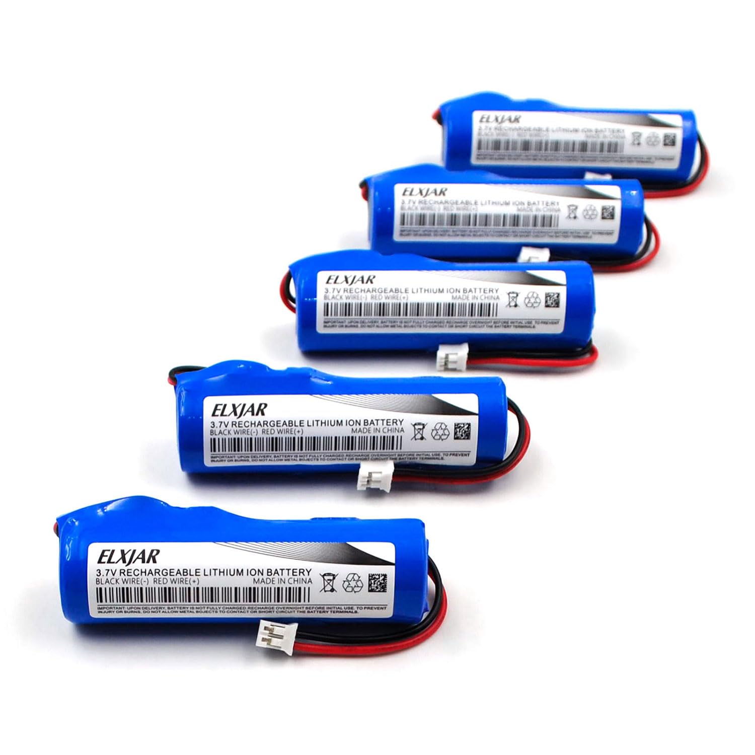 elxjarcell (5-Pack) 3.7V 2600mAh Li-ion Battery with PH2.0 2P Connector for Flashlights Toys DIY Electronics Bluetooth L