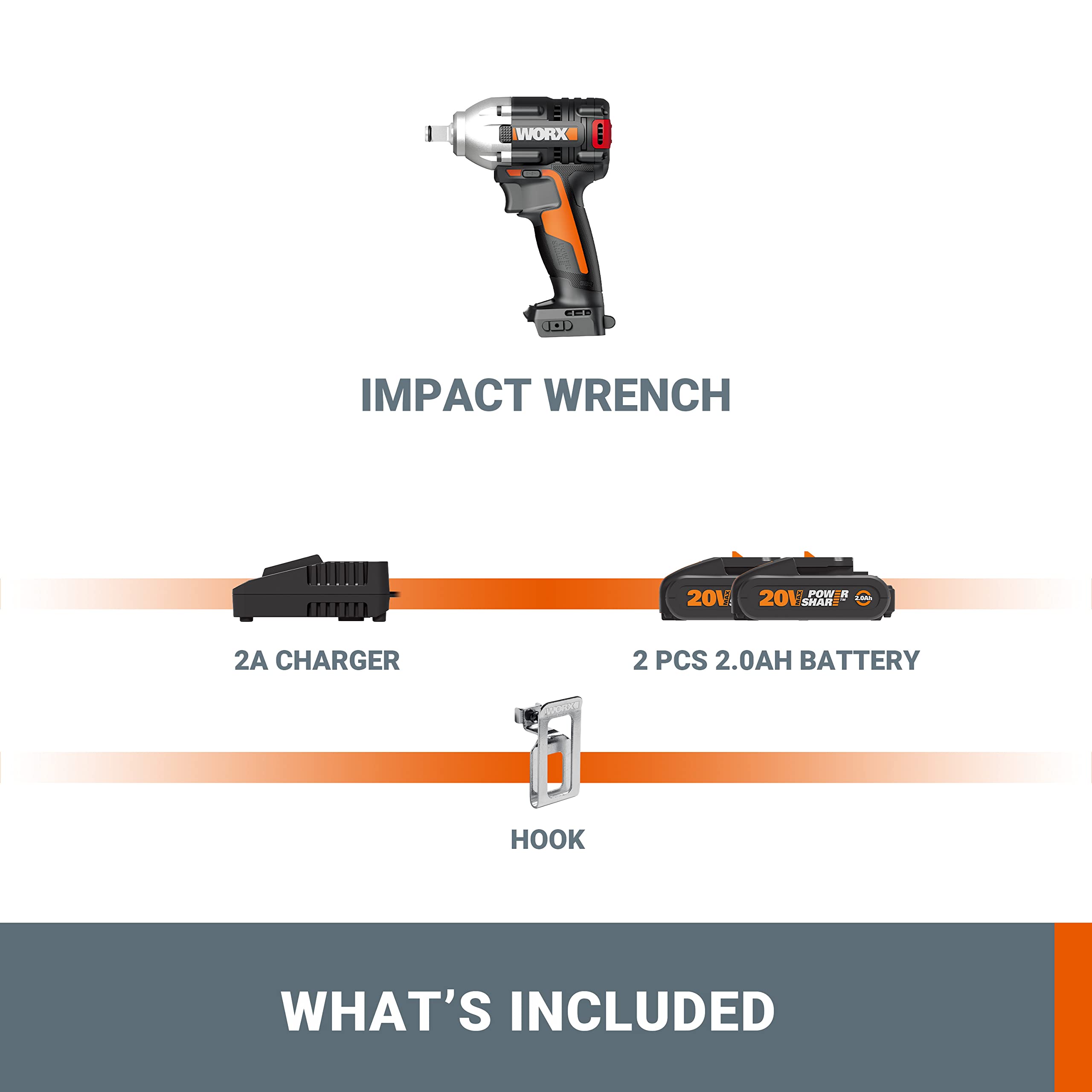WORX WX272 NITRO avvitatore a percussione 20 V - 300 Nm, 3 vel., luce LED - vari lavori avvitamento - con batteria, caricatore