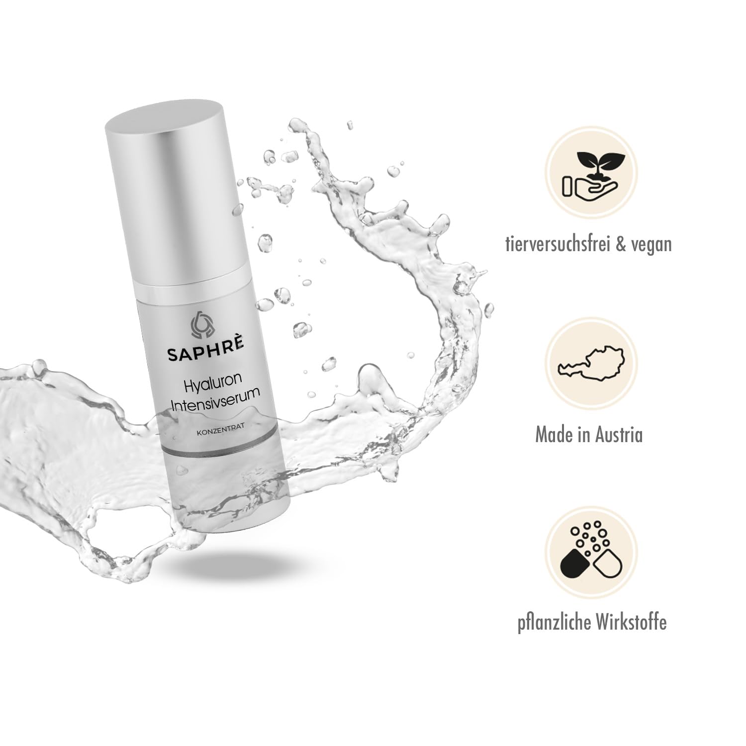 Hyaluron Intensivserum – Feuchtigkeitsbooster mit Kurz- & Langkettiger Hyaluronsäure, Panthenol & Xylitol – für Trockene & Reife Haut – 30 ml, Vegan