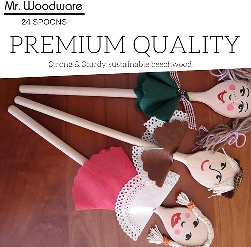 Miniatura 9 de Mr.Woodware - Cucharas de madera de 10 pulgadas para cocinar, juego de 12 cucharas de madera de mango largo para mezclar, agitar, degustar,