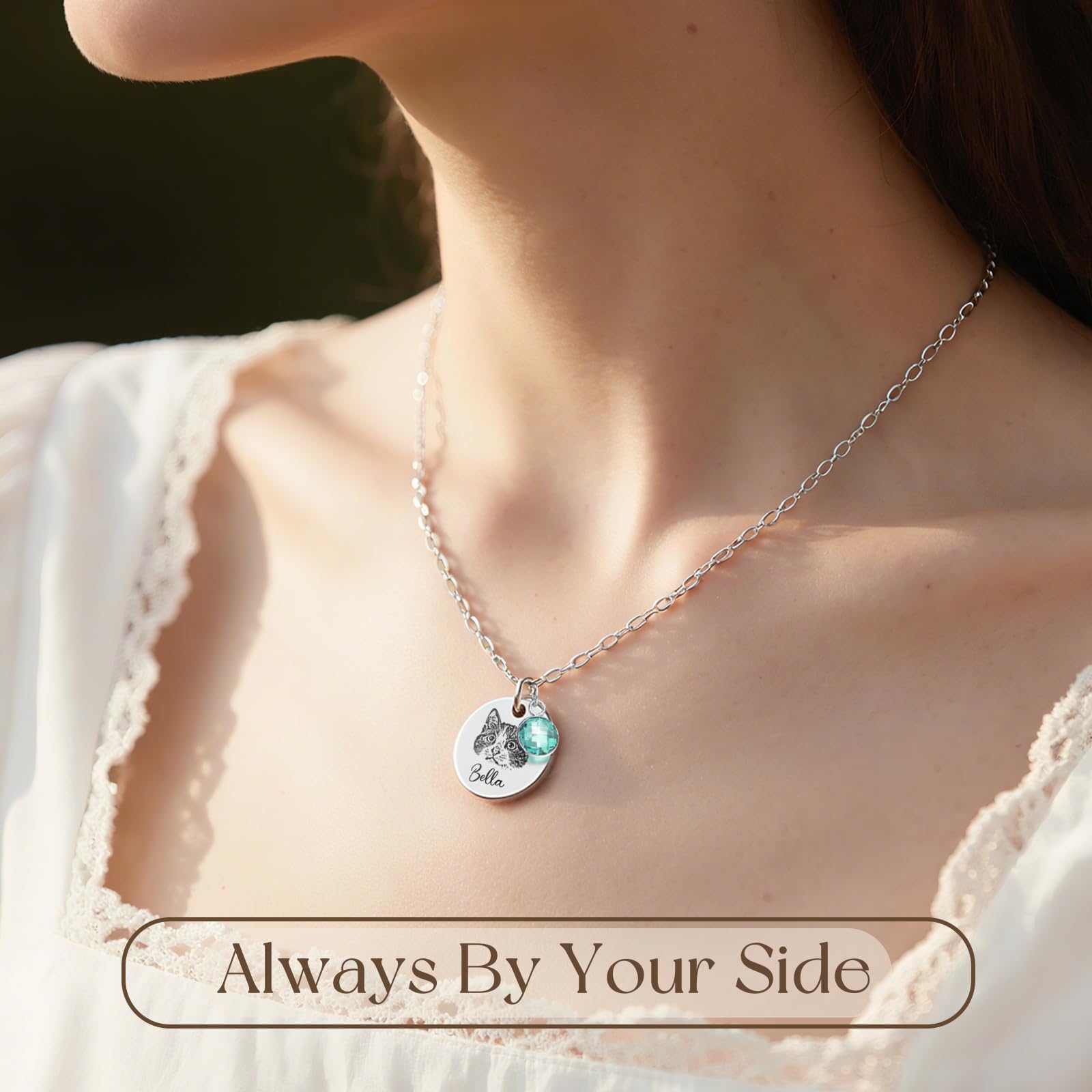 Lamdiy Personalized Pet Portrait Necklace Customized Pet Memorial Necklaces Dog Necklace for Women Custom Pets Necklaces Dog Memorial Jewelry for Cats Mom Dogs Dad (Silver 1 Portrait)