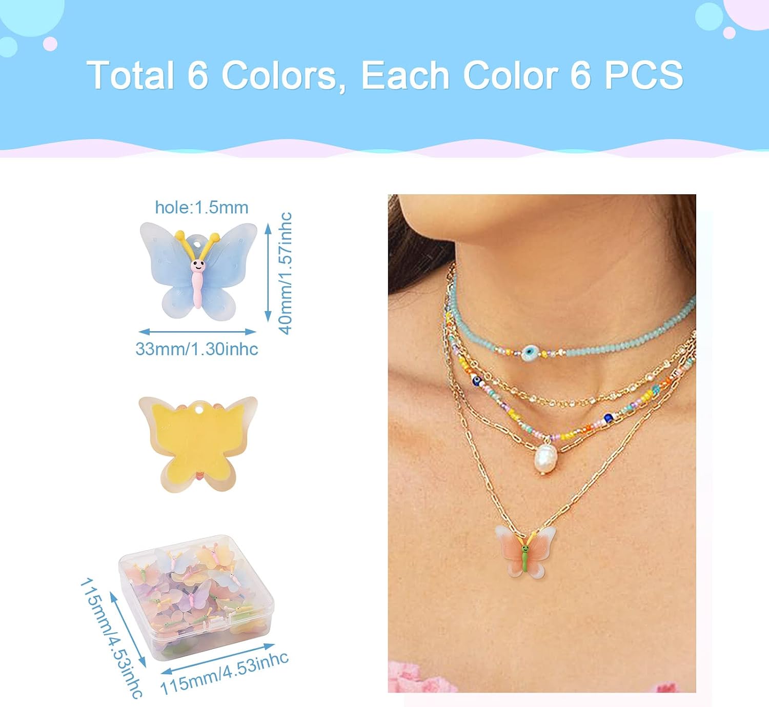 Craftdady 36pcs Butterfly Pendants Charms Opaque Resin Cartoon Animal Flat Back Bead Charms Colorful Dangle Charms 40x33mm for DIY Earrings Necklaces Jewelry Crafts Home Decor