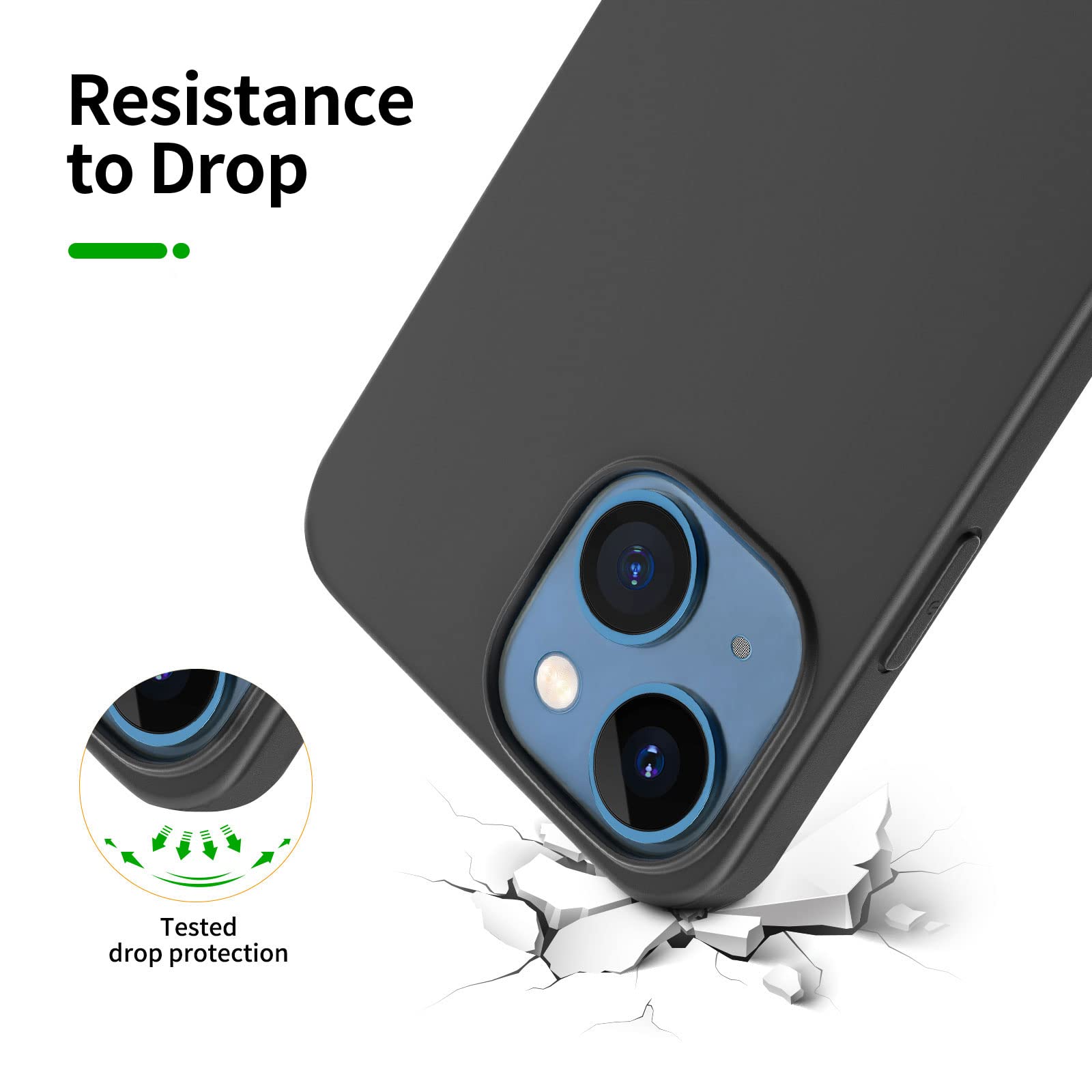 NEW'C Cover per iPhone 13 (6,1 Pollici) in silicone custodia ultra sottile nero e 2 × vetro temperato per iPhone 13 (6,1 Pollici), pellicola protettiva per schermo