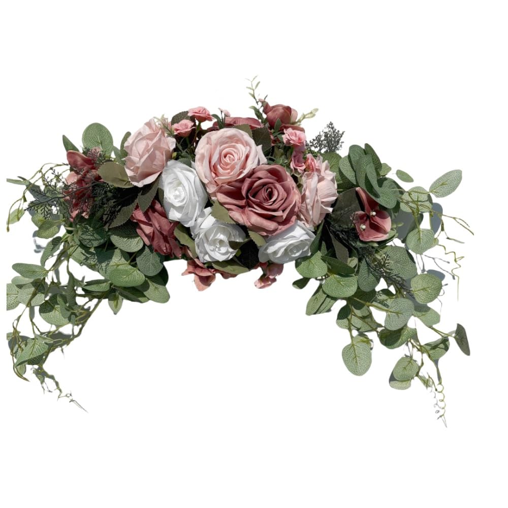 SZSYLM Wedding Arch Flowers, Rose Decorative Floral Swag for Lintel, 30Inch Artificial Greenery Eucalyptus Leaves Flower for Door Window Home
