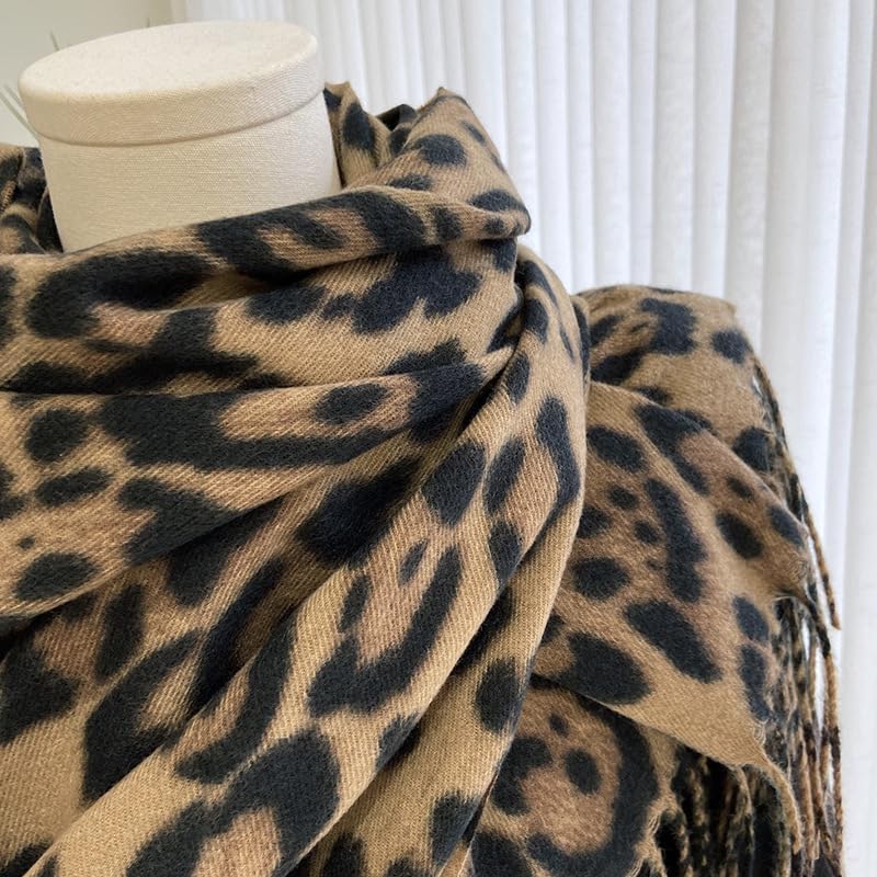 Women's Large Long Leopard-Print-Fringe Blanket-Scarf All Season Soft Warm Scarf Wrap Shawl Ladies Gifts 71”*28 - Image 9