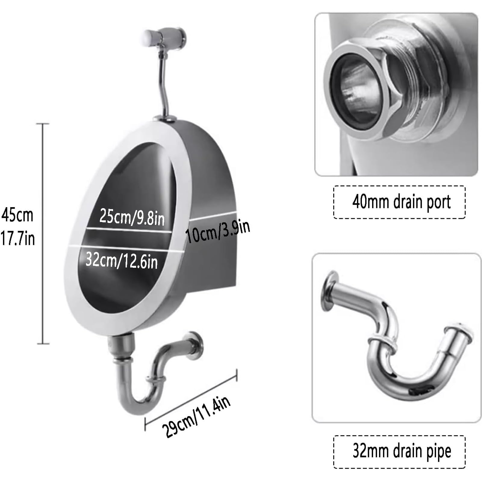 Orinatoio a parete in acciaio inox, sistema di lavaggio intelligente per uomini, uso domestico e commerciale, WC con sensore attivato per garage, bar, hotel