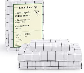 LANE LINEN 100% Organic Cotton Full Size Bed Sheets, Eco Friendly Fully Elasticized Okeo Tex Certified Printed Cotton Sheets Full, Percale Weave Soft & Comfy Comes in Variety of Prints - Windowpane