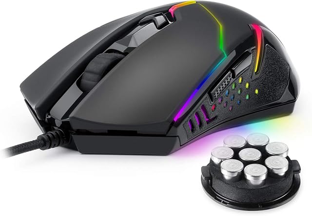 Redragon M601 Gaming Mouse RGB Backlit Wired Ergonomic 7 Button Programmable Mouse Macro Recording, Weight Tuning Set 7200 DPI for Windows PC (Black)