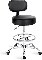 SUPERJARE Drafting Chair with Back & Adjustable Footrest, Rolling Stool for Office Kitchen Bar Shop, Thick Cushion 23.6-32.2" Height, 265 lbs - Black