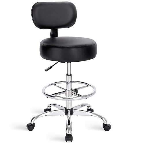 SUPERJARE Drafting Chair with Back, Adjustable Foot Rest Rolling Stool,