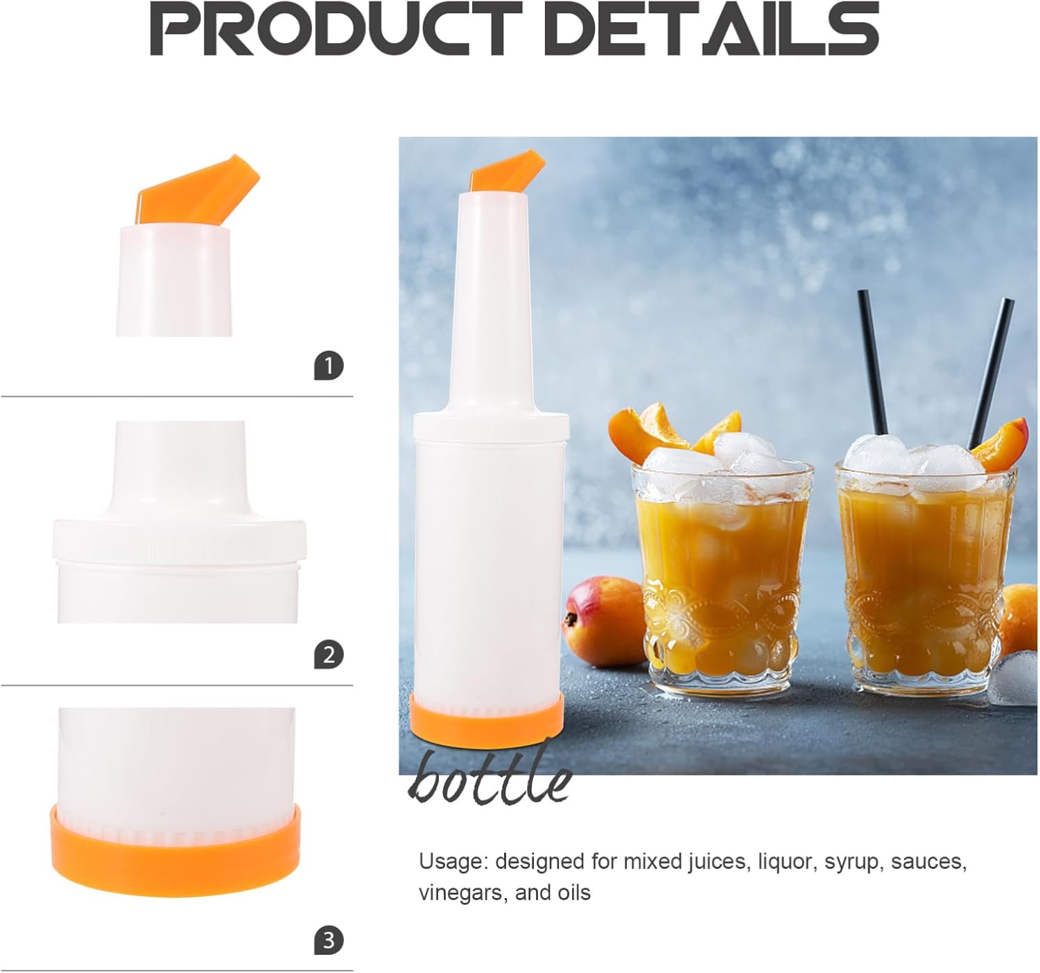 VOSAREA 1L Plastic Juice Pour Bottles Set of 6 Colorful Bartending Juice Jugs Tapered Spouts for Easy Pouring for Bars and Parties