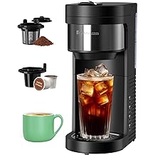 Single Serve Hot &amp; Iced Coffee Maker, for K Cup Pod and Grounds, 6 to 24oz Brew Size, Slim Compact for Small Spaces, Descaling Reminder, with Reusable Filters, Black