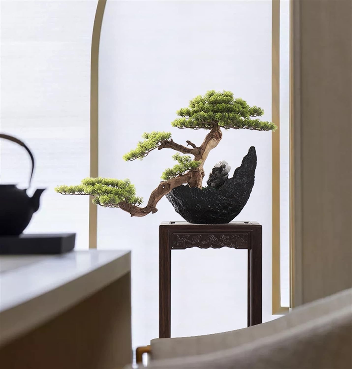 Fake Plants Artificial Bonsai Tree Indoor Simulated Greenery Bonsai Wood Decorative Bonsai with Resin Flower Pot for Home, Office, Desk Decor Bonsai Tree