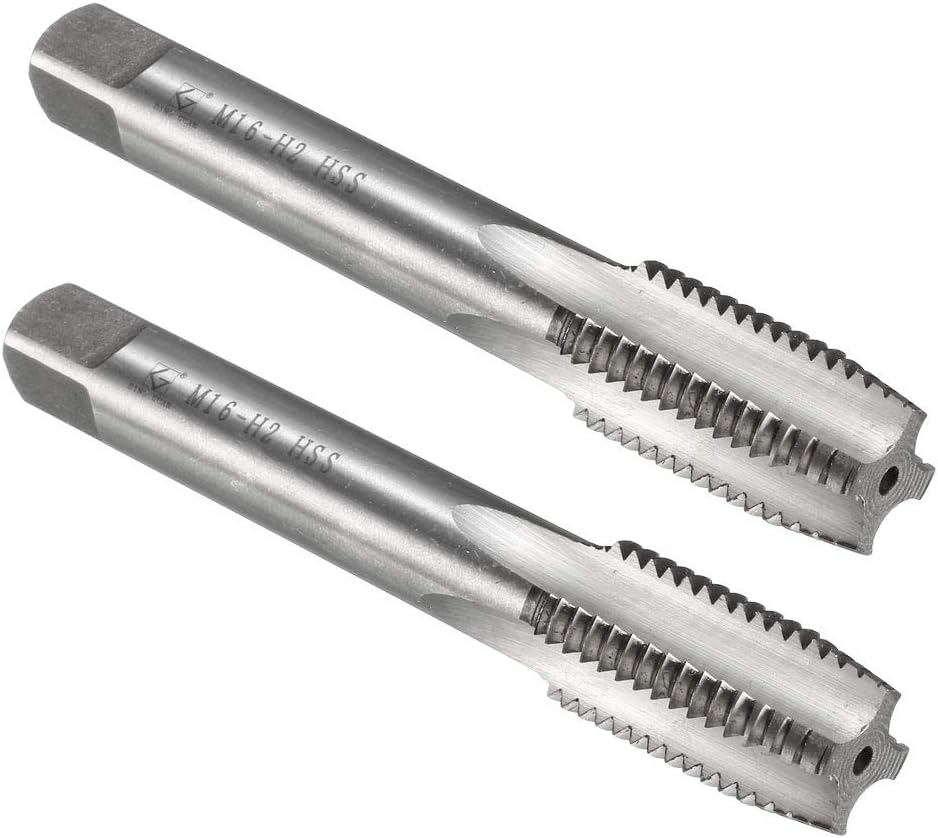 uxcell Metric Machine Tap M16 x 2mm H2 High Speed Steel 4 Straight Flutes Screw Tapping Threading Machinist Repair DIY Tool 2pcs