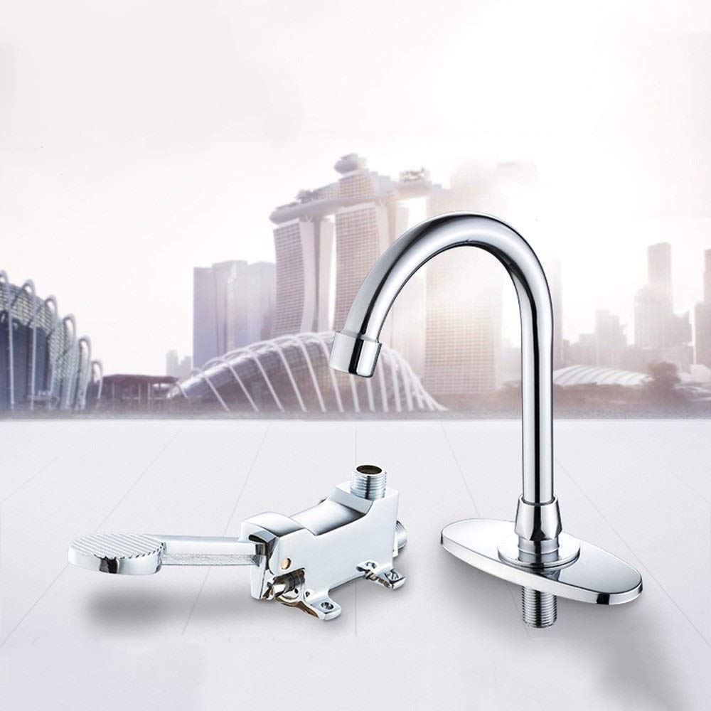 Grifo monomando, cuello de cisne clásico, lavabo de laboratorio, grifo con pedal, cromo pulido, todo cobre, metal, lavabo de cocina, grifos de agua/agua fría Stabilize
