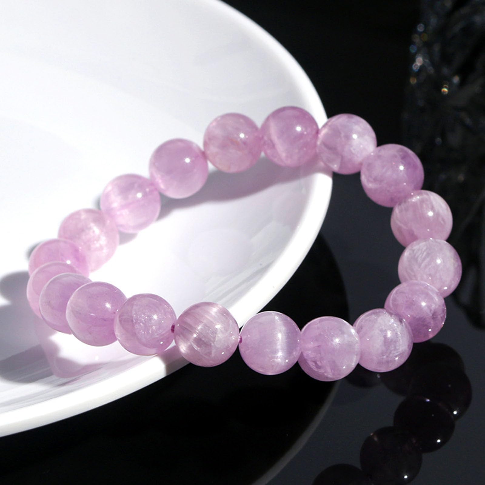Pulsera de Cristal, Cuentas Redondas de Cristal Natural, Pulseras elásticas Piedras Preciosas moradas for meditación, sanación, Equilibrio, Reiki, 9 mm(15mm)