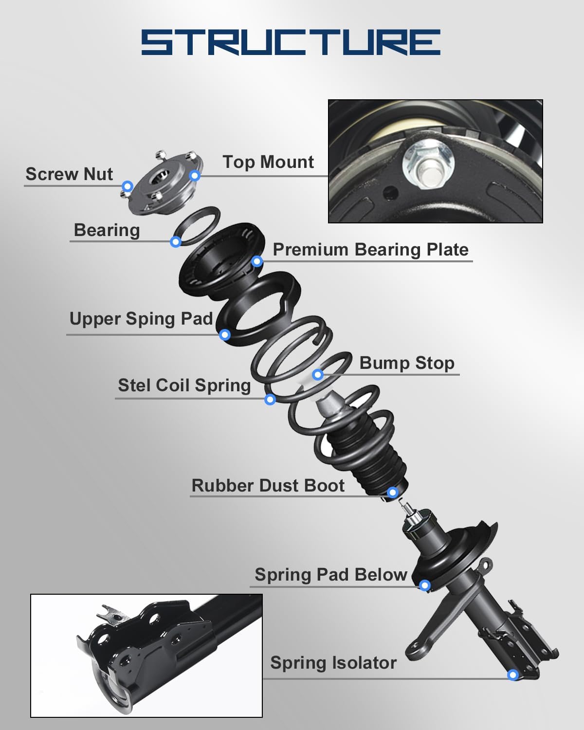Front Pair Strut Shock Assembly Fit For Honda Civic 2006-2010 2011(Sedan ONLY), Fit For Acura CSX 2006-11 Quick Struts Complete w/Coil Spring Shock Absorber Replacement for 172286 172287