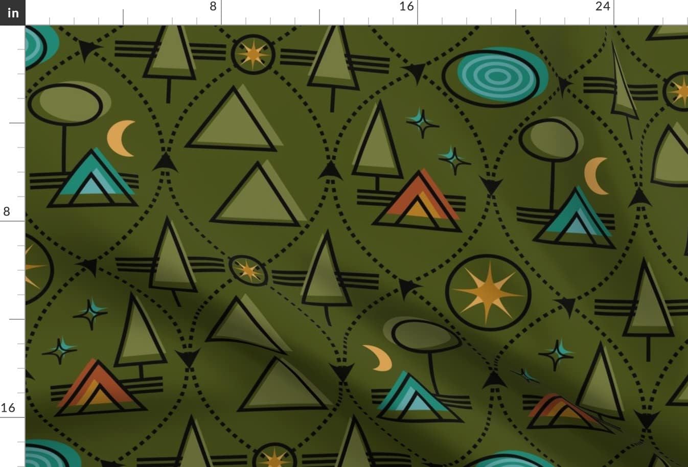 Spoonflower Fabric - Camp Green Nature Retro Geometric Outdoors Printed on Minky Fabric by The Yard - Sewing Baby Blankets Quilt Backing Plush
