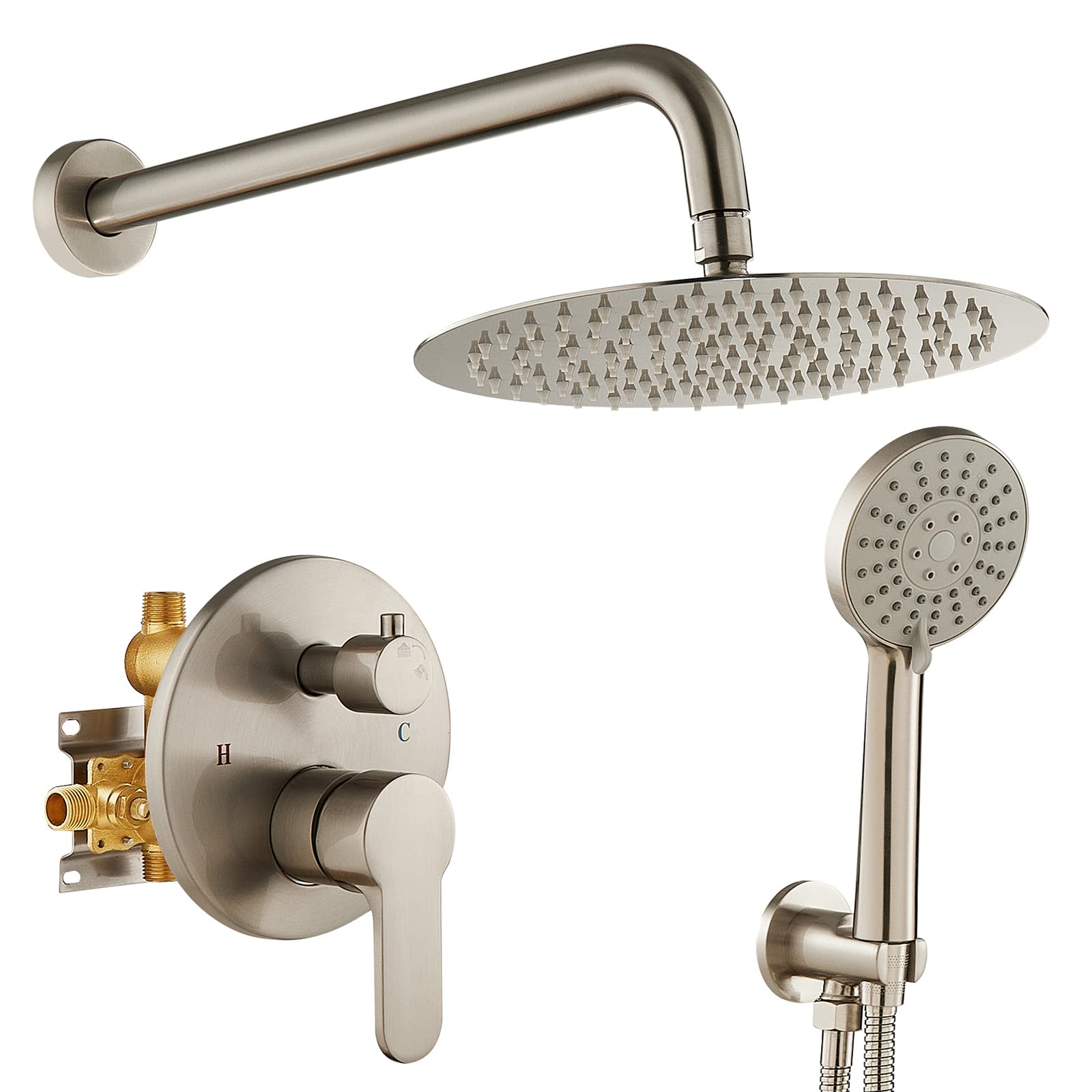 Buy OUGOO Shower Sytstem, Rainfall Mixer Shower Combo Set with 10" Rain Shower, Brass Roughin