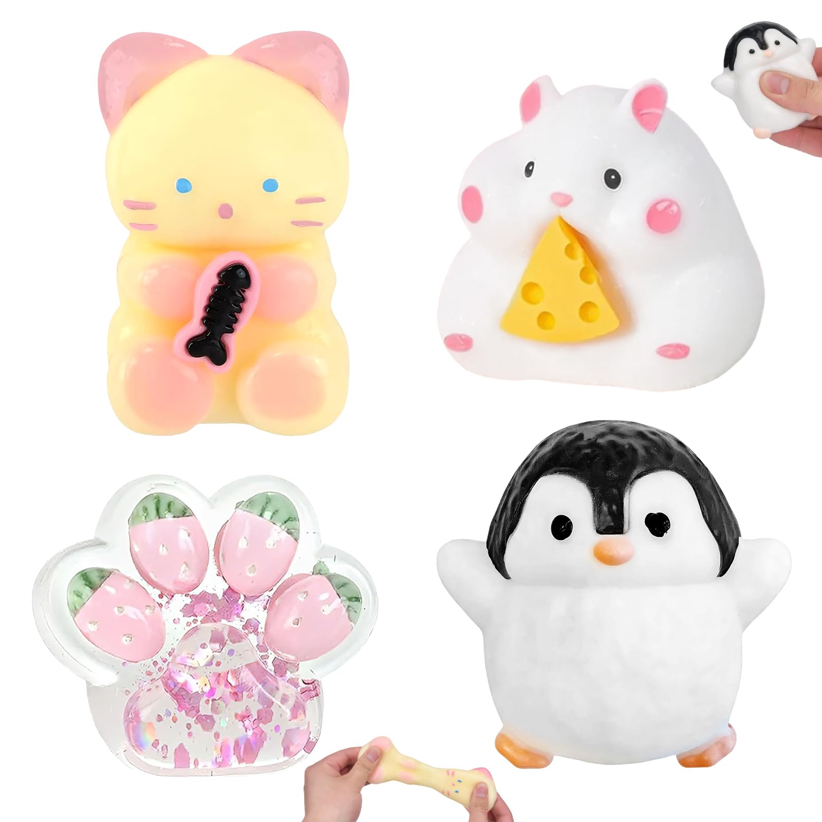 4 Pcs Taba Squishy Toys, Fufu Squishies Fidget Toys for Anxiety Relief, Stress Relief Toys for Decompression, Birthday Easter Party Bag Fillers for Kids and Adults (A)