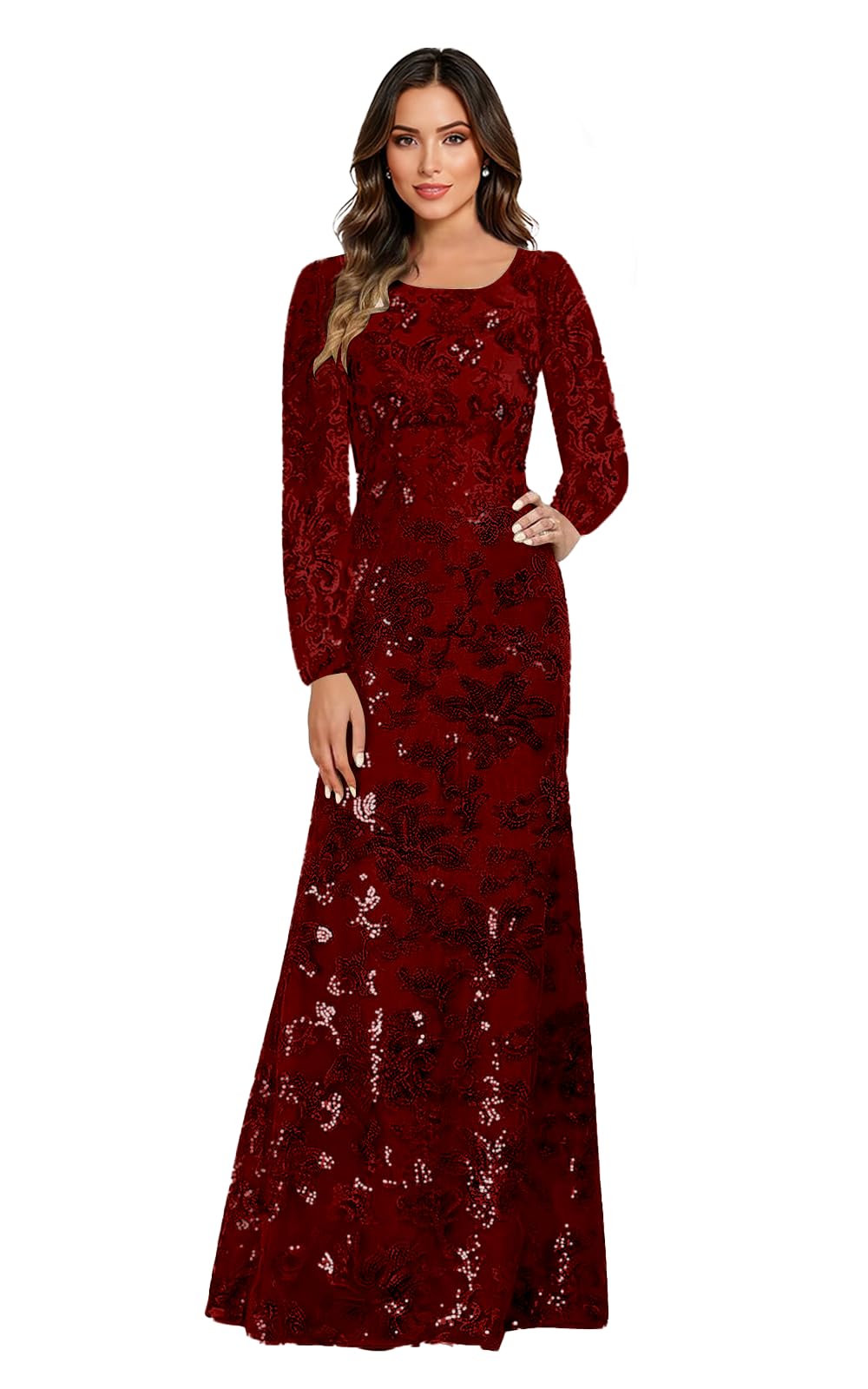 Long Sleeve Lace Appliques Sequin Mother of The Bride Dresses Mermaid Formal Evening Gowns
