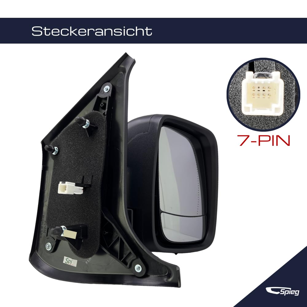 Spieg Außenspiegel Rechts für Renault Trafic, Opel Vivaro, Nissan NV300, Fiat Talento 2014-2021 Manuell Einklappbar, Temperatursensor, Genarbt Schwarz, 7 PIN