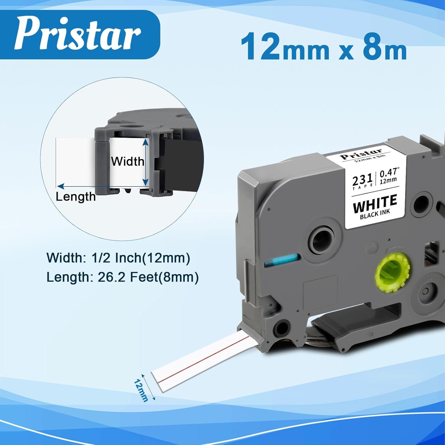 Pristar 20x Compatibile per Brother P-Touch 12mm Nastro per Tze-231 Tze231 Etichette, per Brother P-Touch PT-H100R PT-H105 PT-H100LB PT-H110 H107B D400 PT-D210 PT-E100 D600VP 1000 1010 H105 H100LB