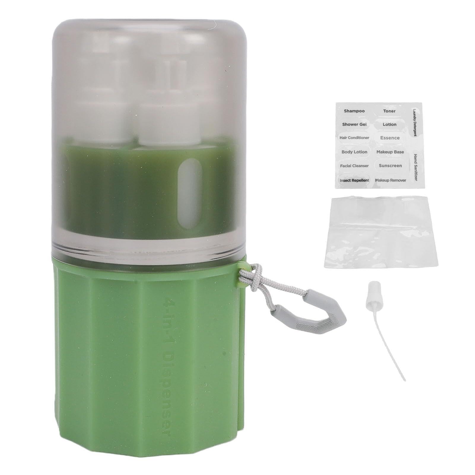 Juego de botellas dispensadoras de viaje 4 en 1 con ventosa, recipientes de artículos de tocador recargables de 55 ml for loción de champú - Verde