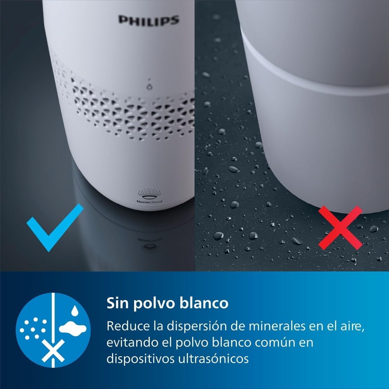 Philips Serie 2000 Humidificador de aire NanoCloud Depósito 2L 31㎡ Modo Silencioso Blanco HU2510/10