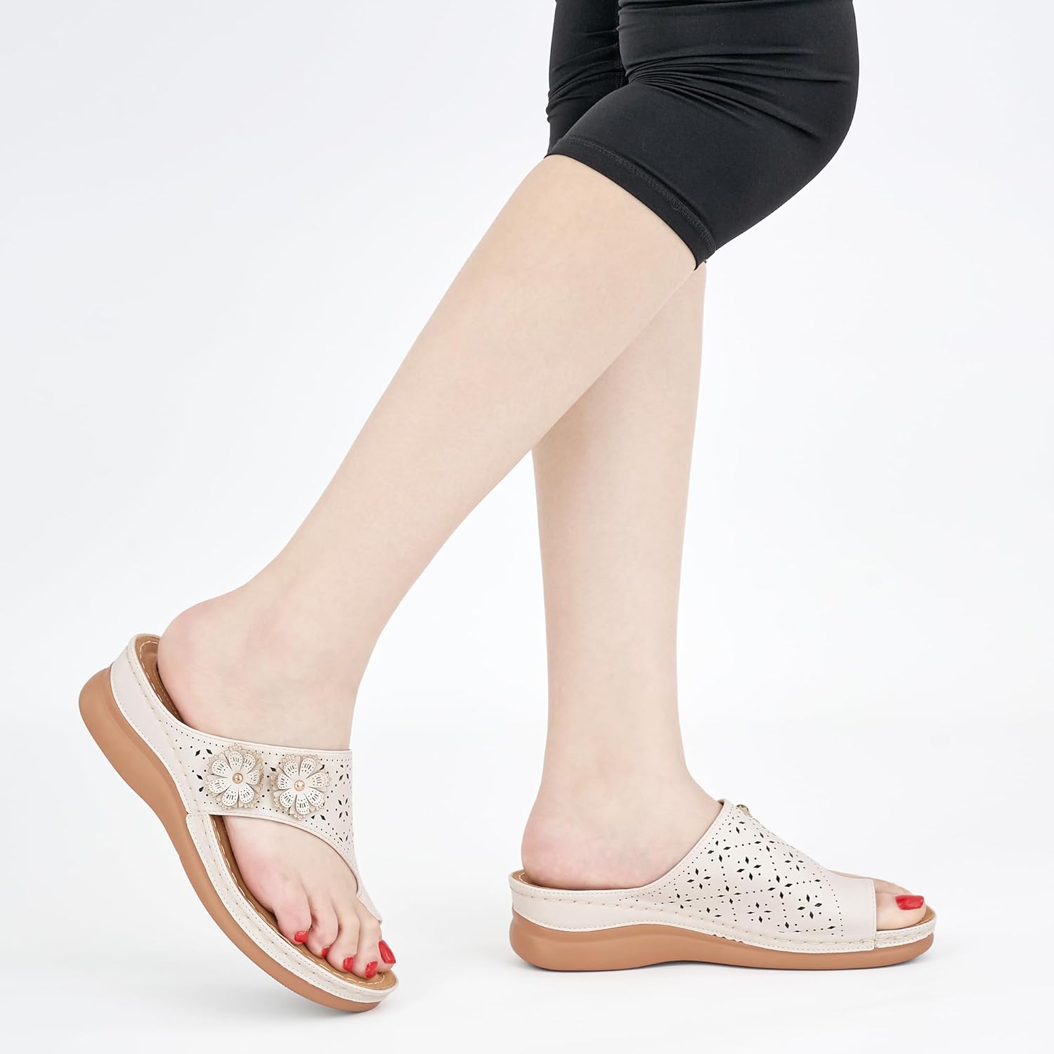 Aomigoct Sandals for Women Wedge Shoes: Comfortable Orthopedic Sandals Womens Dressy Summer Flip Flops Casual Walking Wedges - Image 6