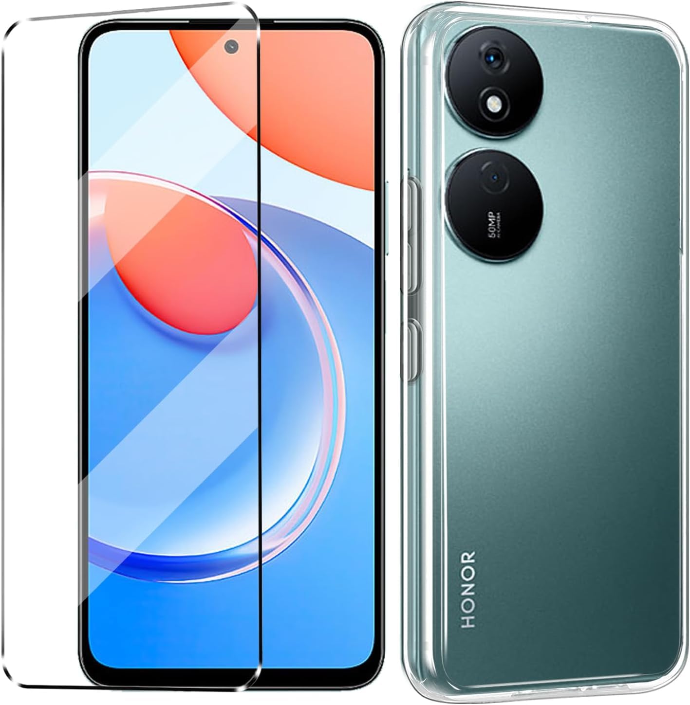 KZIOACSH Cover per HONOR X7b/HONOR 90 Smart + [2 Pack] Vetro Temperato,Ultra Sottile,Antiurto,AntiGraffio Morbida TPU Silicone Custodia,Trasparente