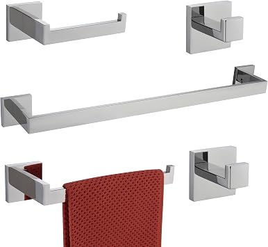TASTOS 5-Piece Bathroom Hardware Set Wall Mounted Bathroom Accessory Set, Premium Stainless Steel Robe Hook Toilet Paper Holder 24-Inch Towel Bar Polished