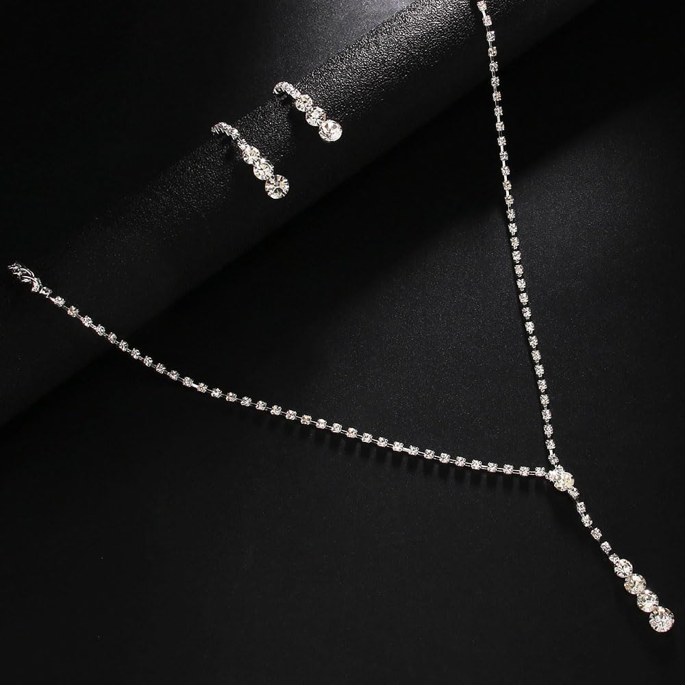 Auriselle Ensemble Bijoux Mariage Strass 2 Pièces - Collier Lignes Ondulées & Boucles D'Oreilles Argent/Doré