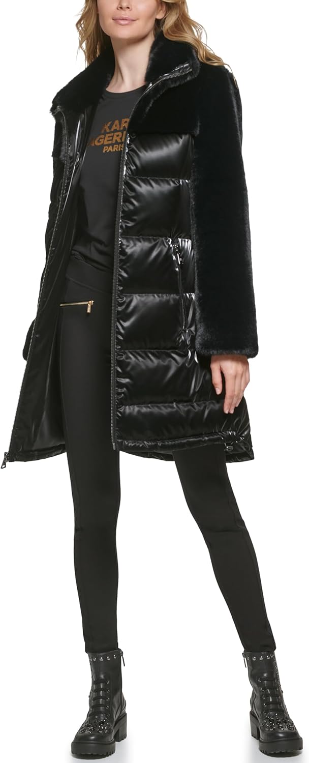 KARL LAGERFELD Women's Mixed Media Puffer Jacket - Image 2