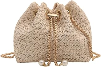 TOFBS Women's Handbag Straw Clutches Hand Woven Bag with Chain Elegant Evening Handbags Shoulder Bag Vintage Bohemian Casual for Vacation Beach