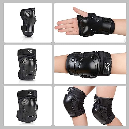 Miniatura 4 de boruizhen Rodilleras y coderas para niños y adultos y jóvenes con muñequeras 3 en 1, conjunto de equipo de protección para patineta, ciclismo, BMX,