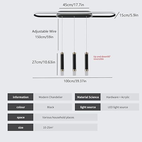 Miniatura 6 de Jaycomey Lámpara LED moderna, lámpara colgante de techo de acrílico regulable de 3 luces con control remoto, lámpara de comedor interior para