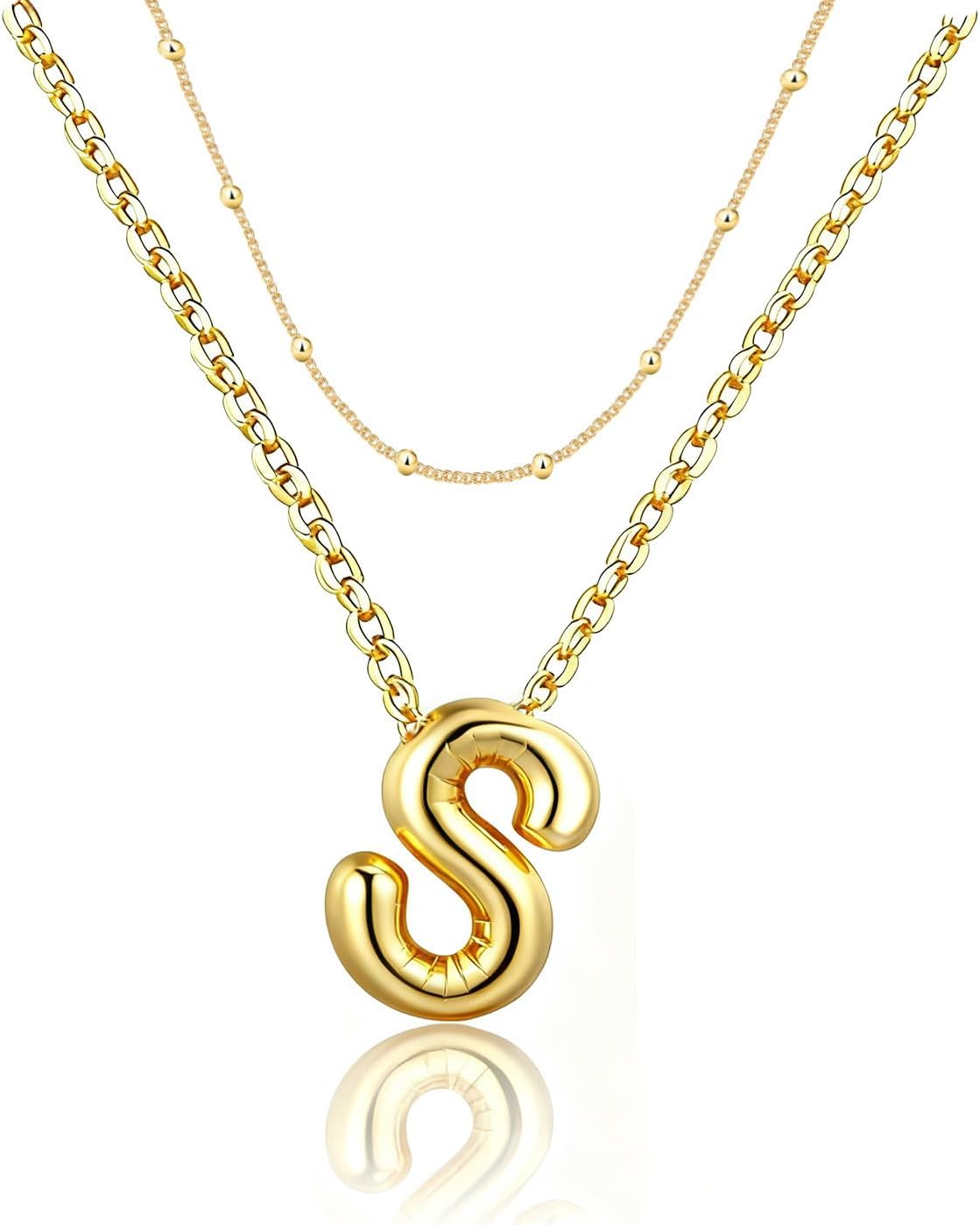 PANSHI Easter Basket Stuffers Gold Initial Necklaces Easter Gifts for Girls Women Kids Teen Girl Gifts Trendy Stuff Layered Bubble Letter Necklace Gold Jewelry Birthday Gift