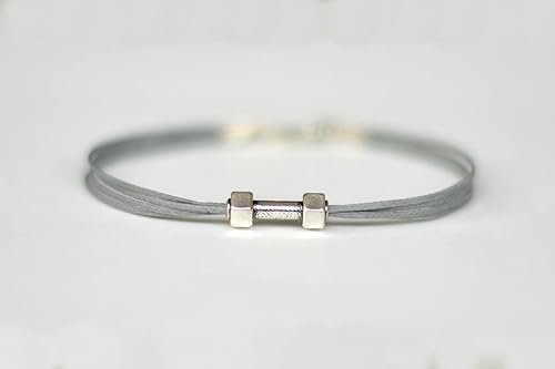 Miniatura 7 de Dumbbell anklet, Mens ankle bracelet, gray anklet for men silver barbell bodybuilding jewelry, gift for him, weight lifting crossfit fitness