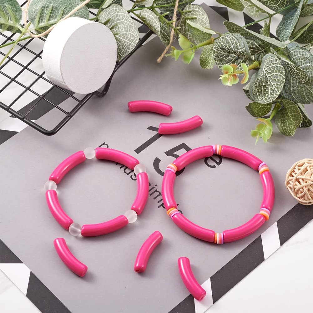 330pcs/500g Opaque Acrylic Beads Curved Tube Medium Violet Red Curved Tube Spacer Beads Twist Long Tube Loose Glass Seed Spacer Bead for Jewelry Making