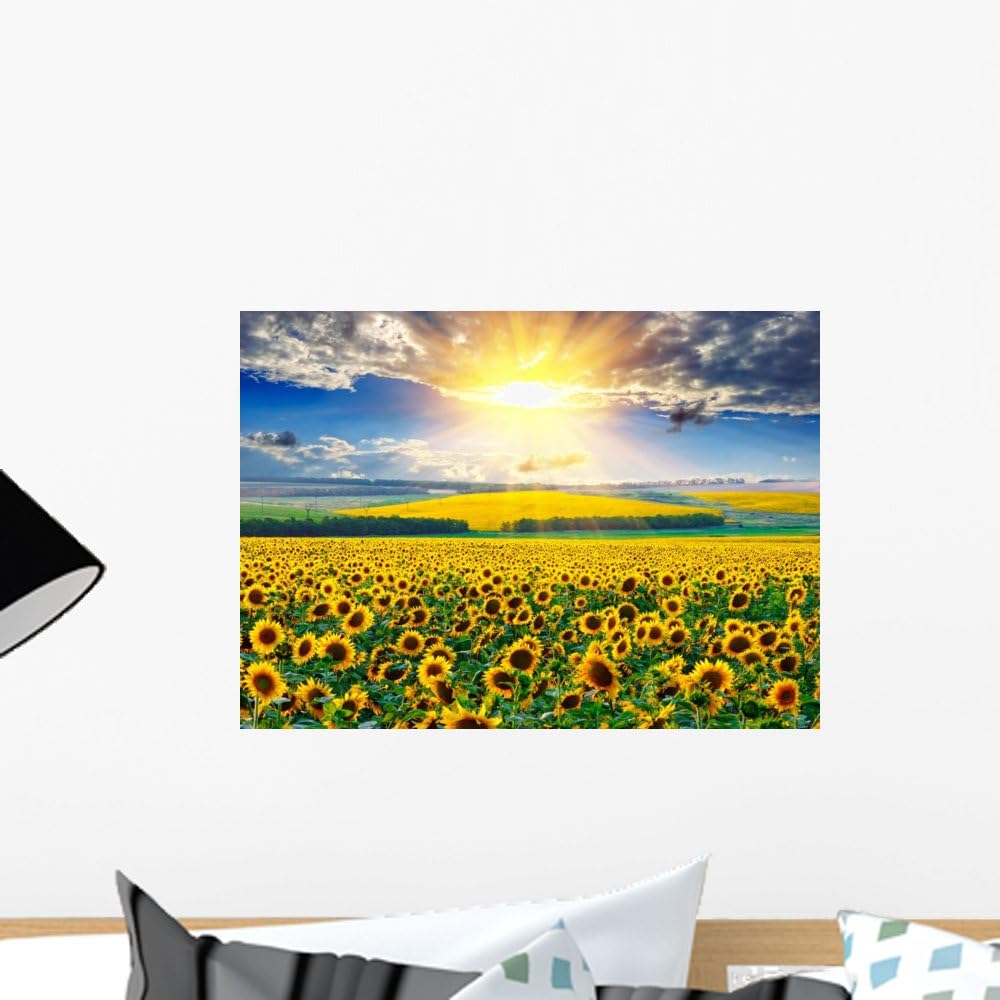 Wallmonkeys Sunflower Field Morning Wall Mural Peel and Stick Graphic (18 in W x 13 in H) WM362672