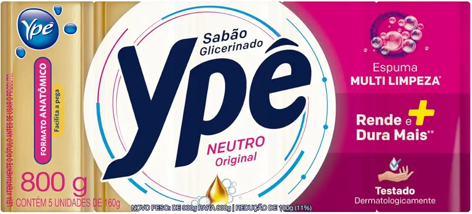 Ypê Sabão em Barra Neutro 900g - 5 unidades de 180g