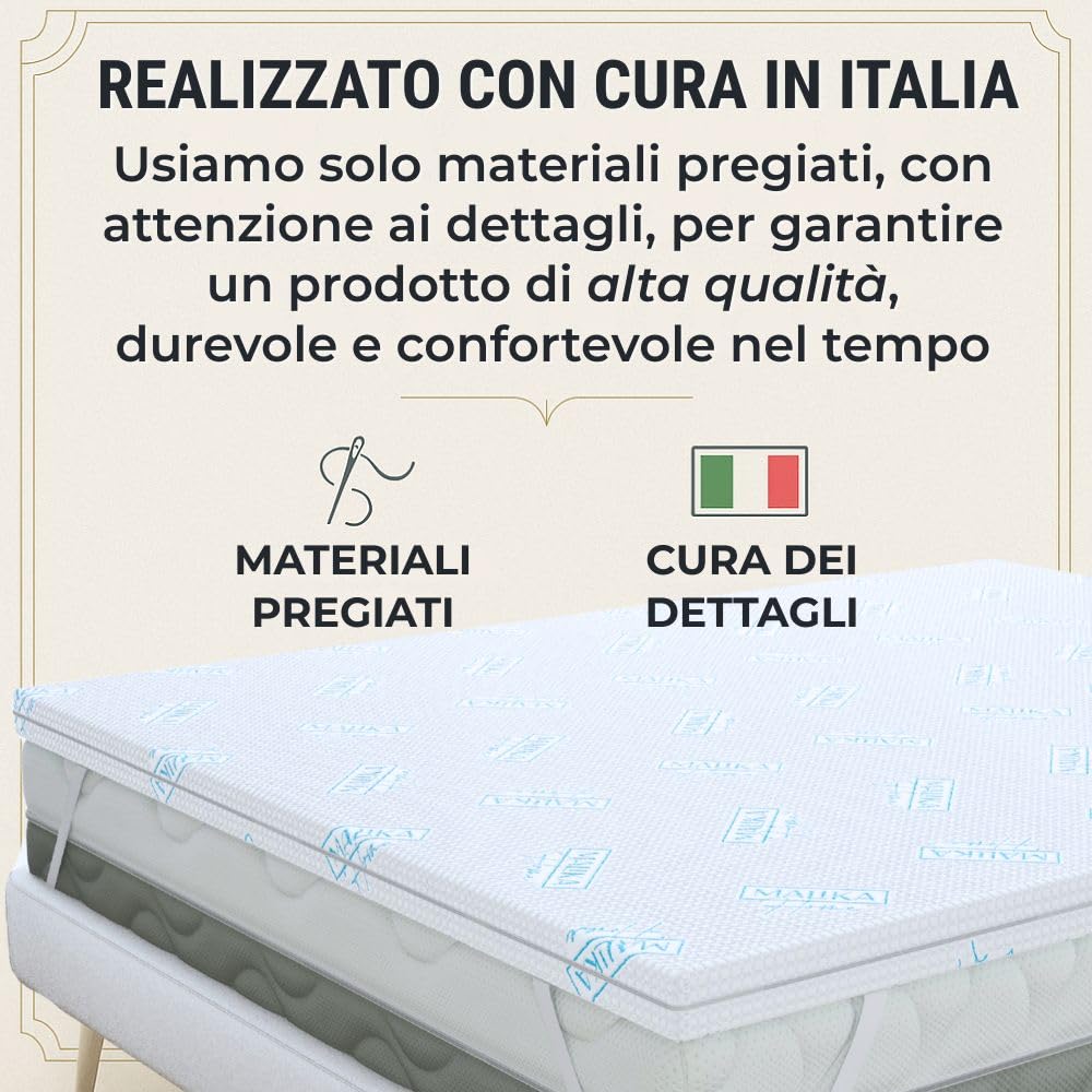 MAXIME MAISON - Topper Una Piazza e Mezza Double-Face ICE Rinfrescante con un Lato Estivo ed un Lato Classico 4 Stagioni, Topper 120x190 in Memory Foam Alto 5cm, Rigidità Media, Made in Italy