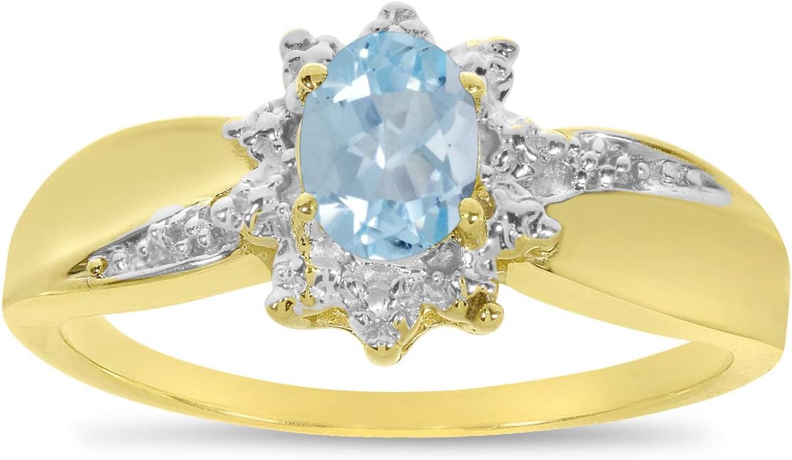 14k Yellow Gold Oval Aquamarine And Diamond Ring