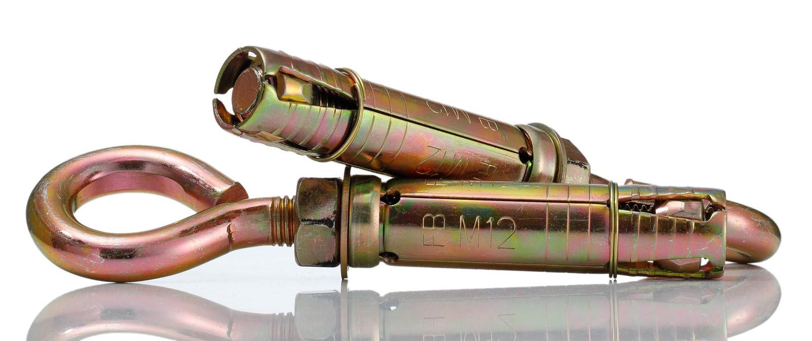 Bullone ad occhiello M12 x 90 mm per muratura con dado esagonale, vite in acciaio zincato giallo con anello per fissaggio resistente, 2 pezzi
