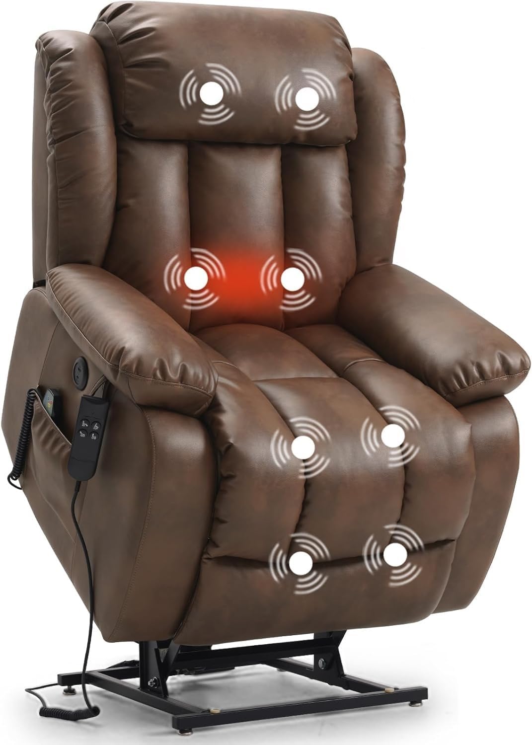 Power Lift Recliner Chair for Elderly and Mobility Impaired with Adjustable Back Legs Heat and Massage Heavy Duty Overstuffed Wide Electric Lift Recliner PU Leather for Seniors