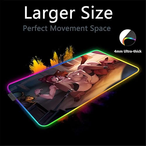 Miniatura 2 de Alfombrilla de mouse de anime para niña, alfombrilla de mouse sexy RGB LED, alfombrilla de mouse para gamer, teclado XXL grande Mause para